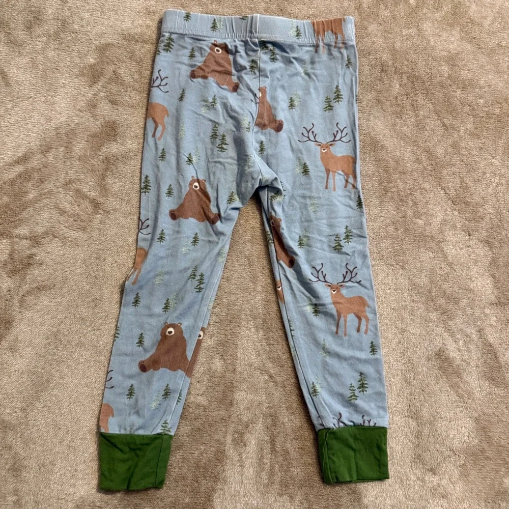 Caden Lane Kids Bamboo Pajamas Woodland Bear Deer Blue Green 18-24 Months